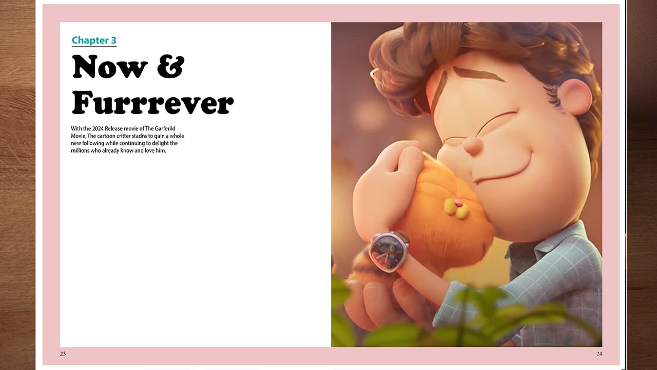 Spread balancing large image and text blocks