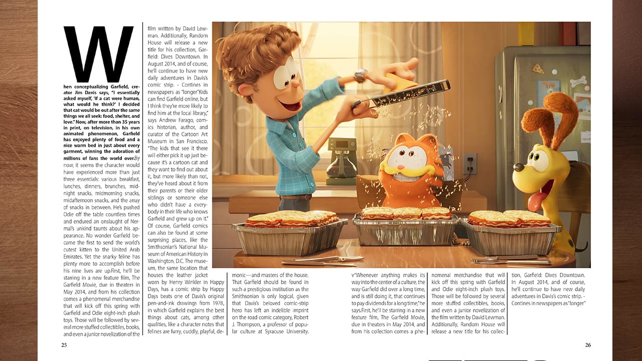 Long-form article spread balancing text and spot graphics