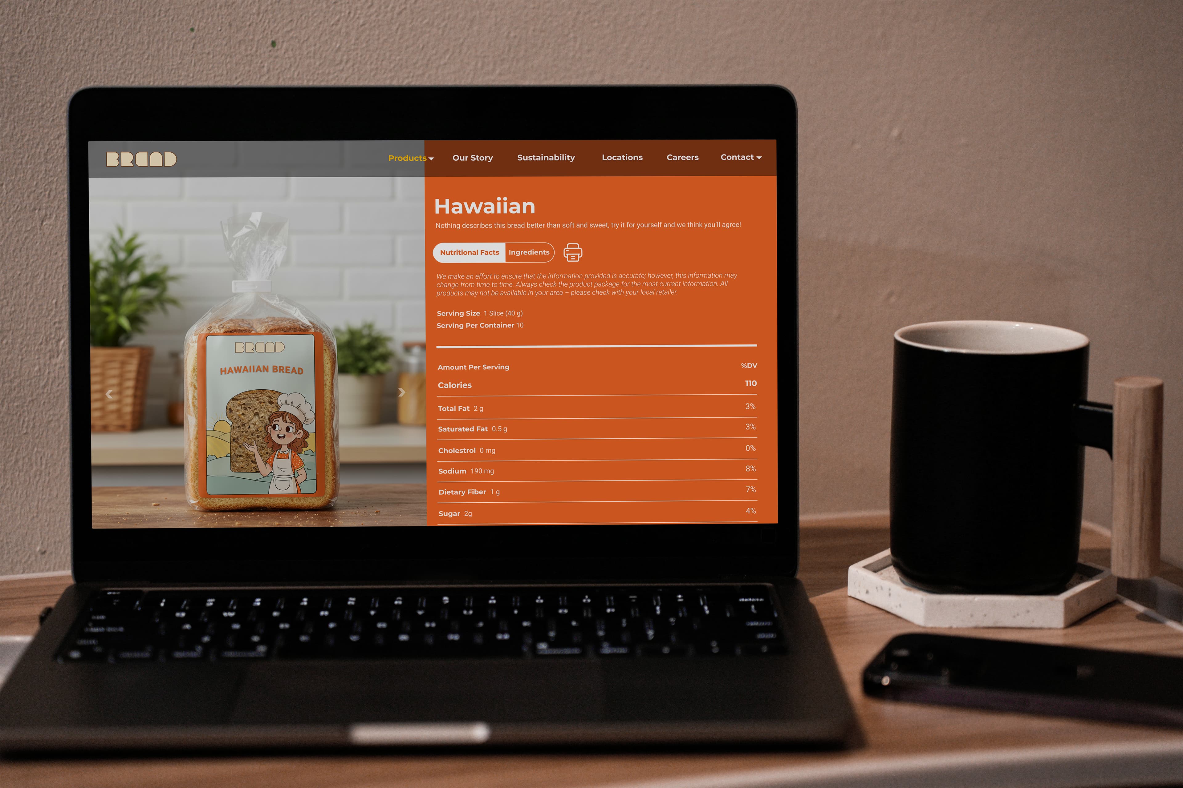 Expansion of the website opened on a laptop and a coffee mug