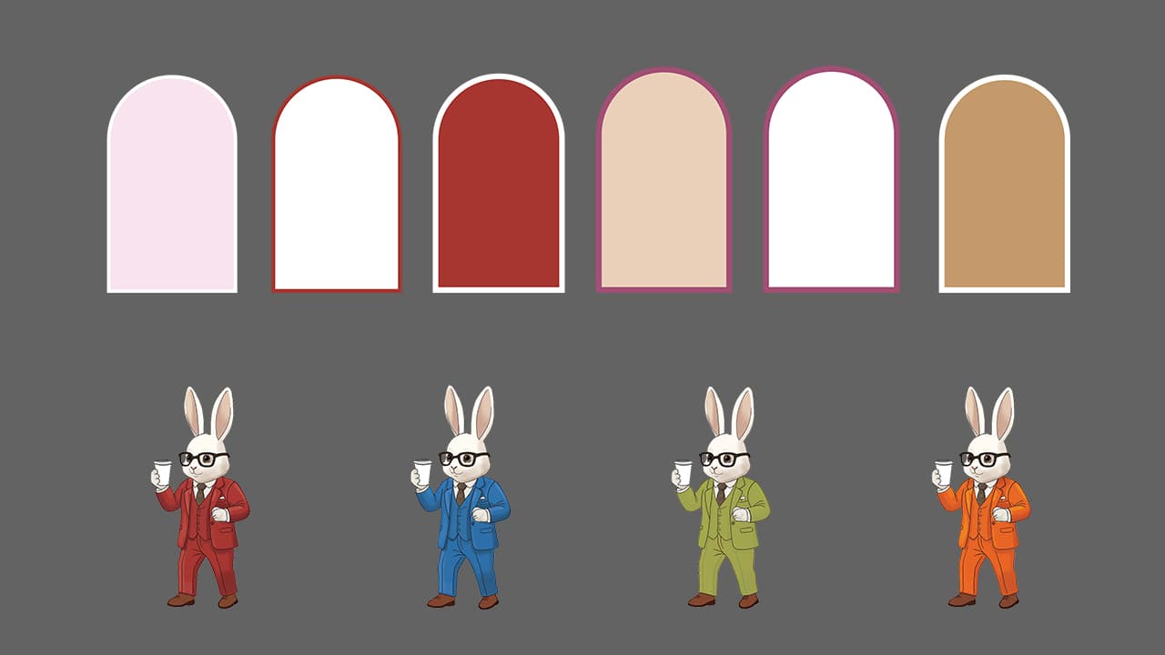 Exploration of label layouts using different backgrounds and character suit colors