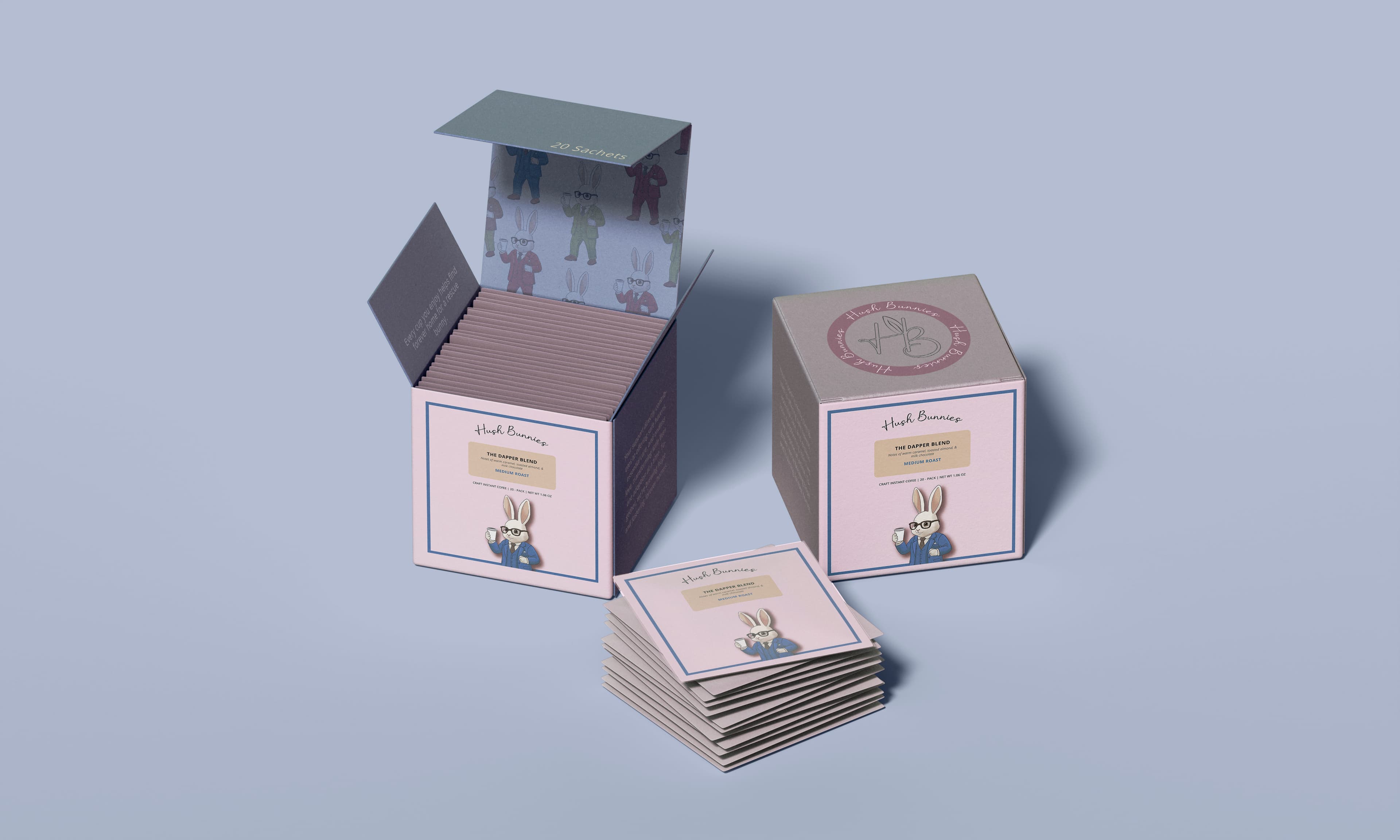 Designs for coffee sachet box (interior + exterior) and sachets